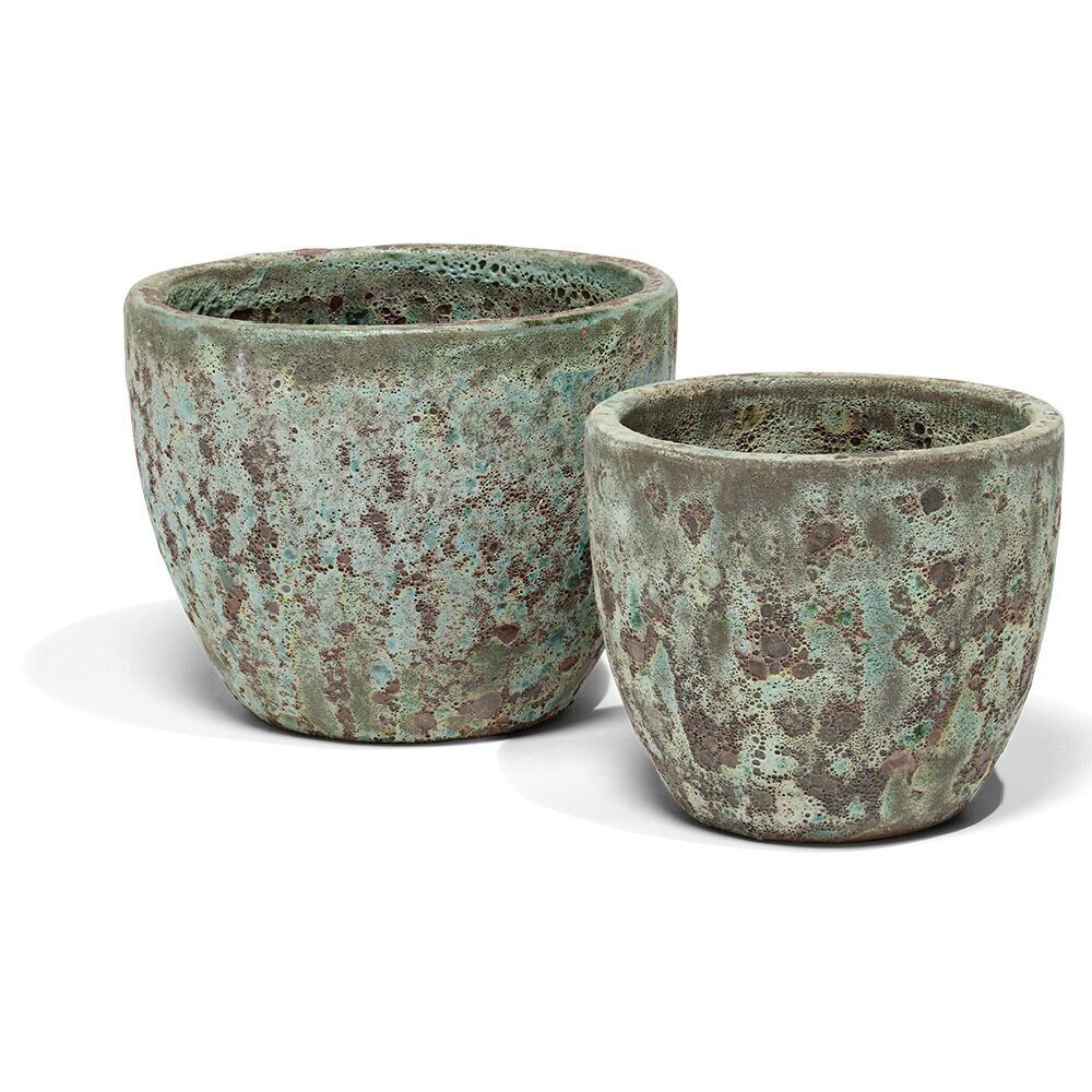 Pot argile émaillage vert et marron Ø46cm