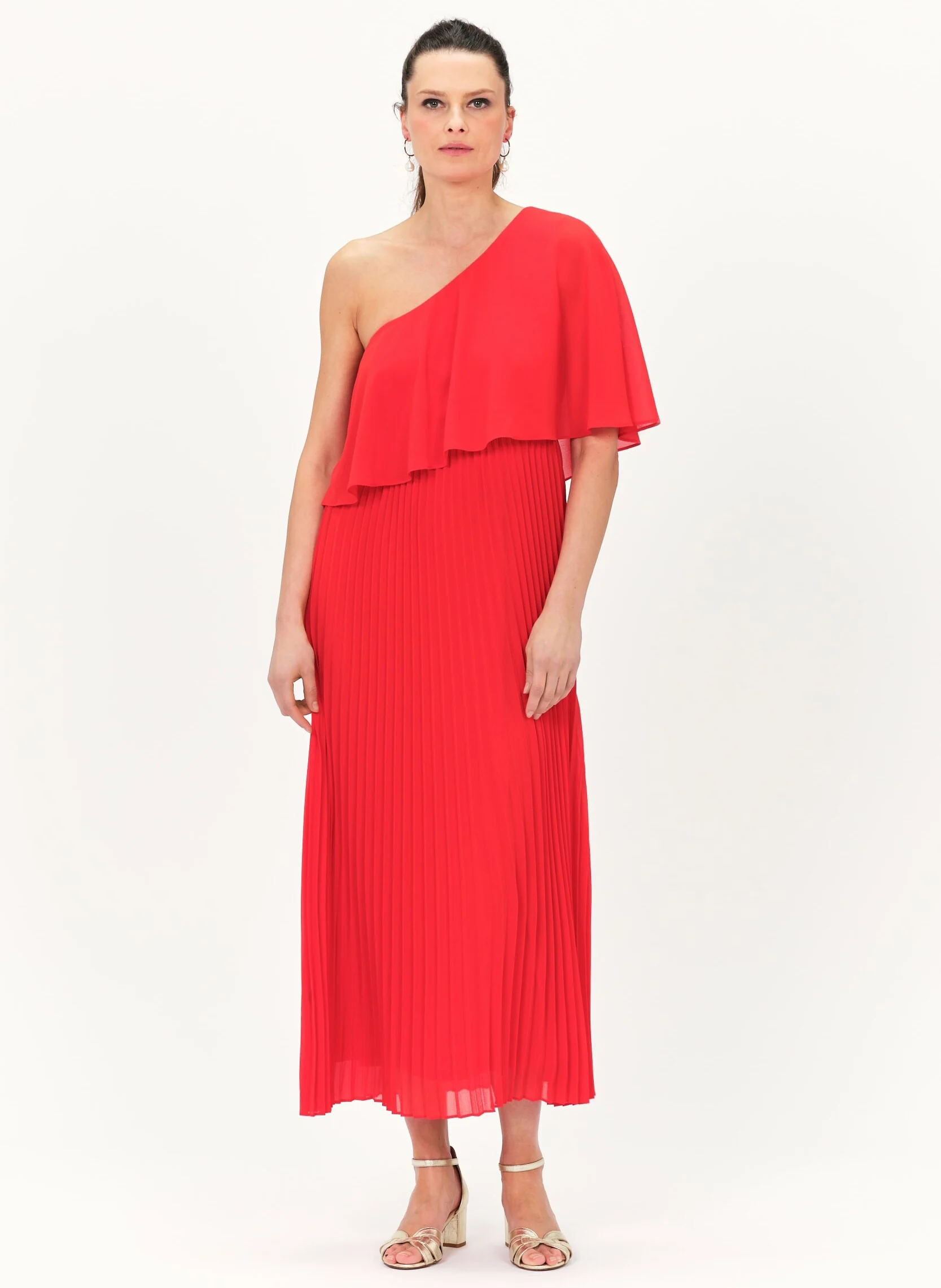 REMILIE - Robe mi-longue plissée | Orange