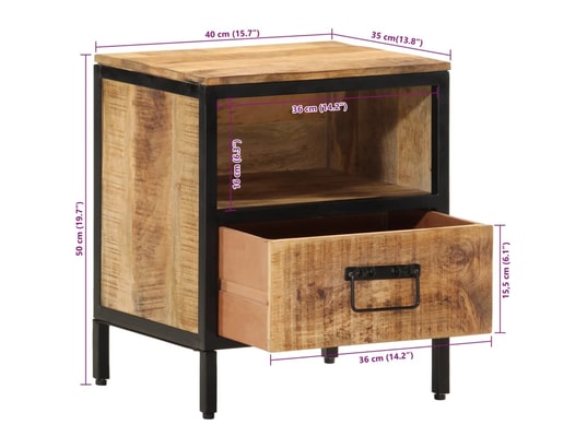 VIDAXL - Table de chevet 40x35x50 cm bois de manguier massif
