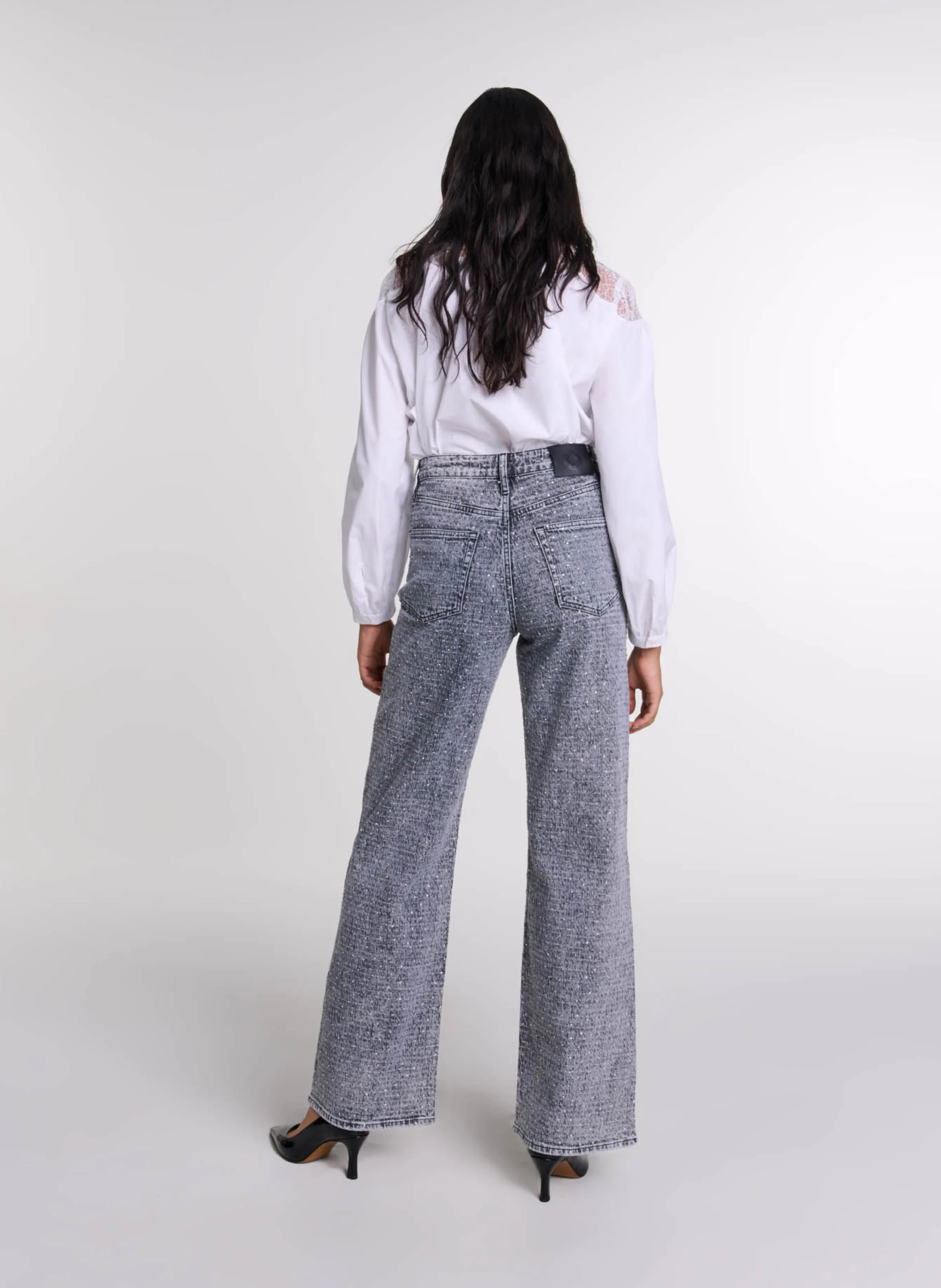 Jean à strass en coton mélangé | Gris