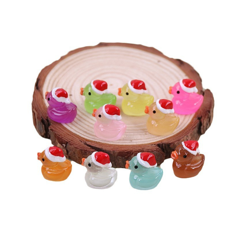 (10er Set) 17mm Fluoreszierende Weihnachts Enten Figuren Leuchtende Mini Entchen Garten Deko - Assortiert