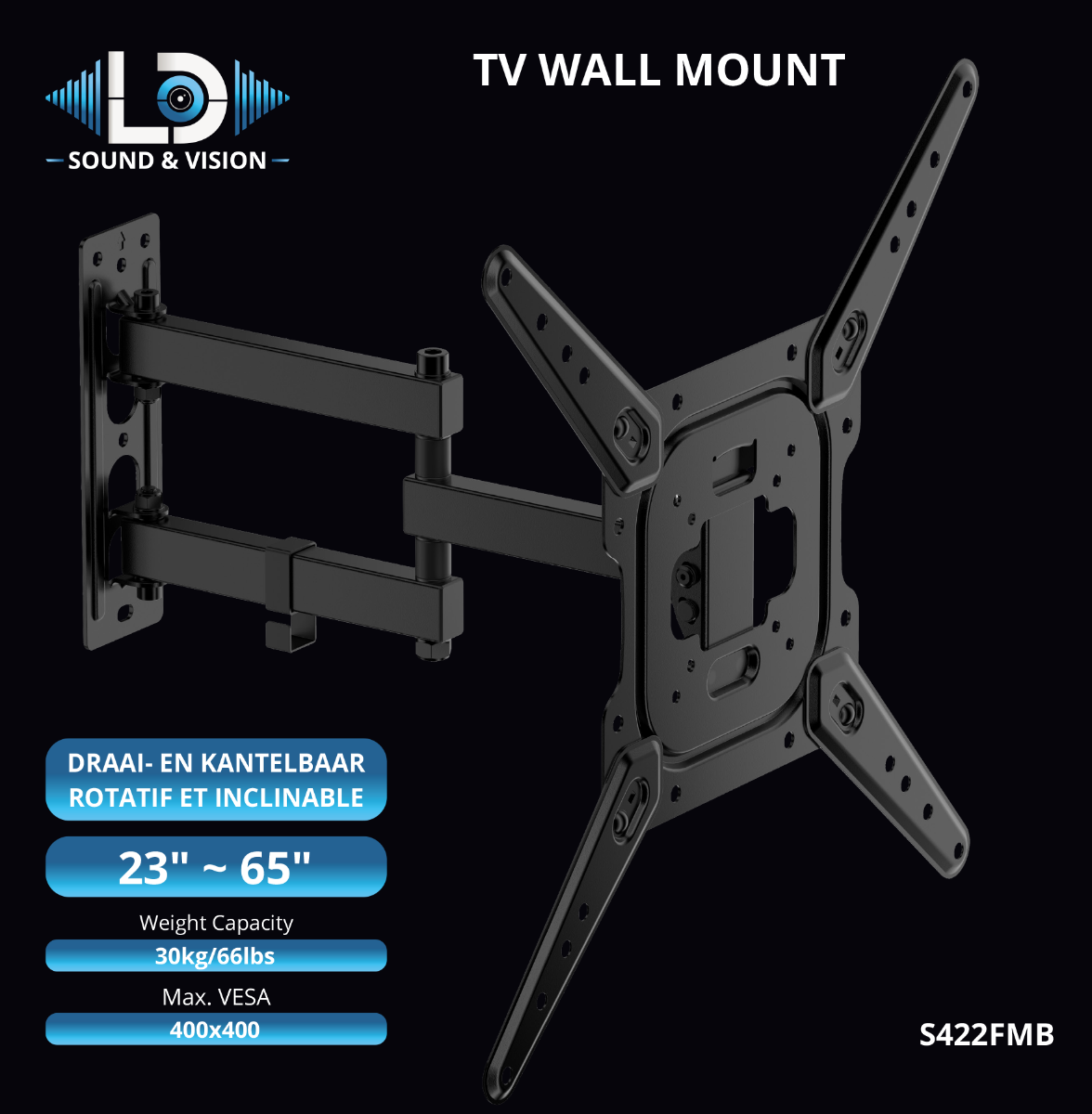 LD Sound & Vision S422FMB draai- en kantelbare muursteun