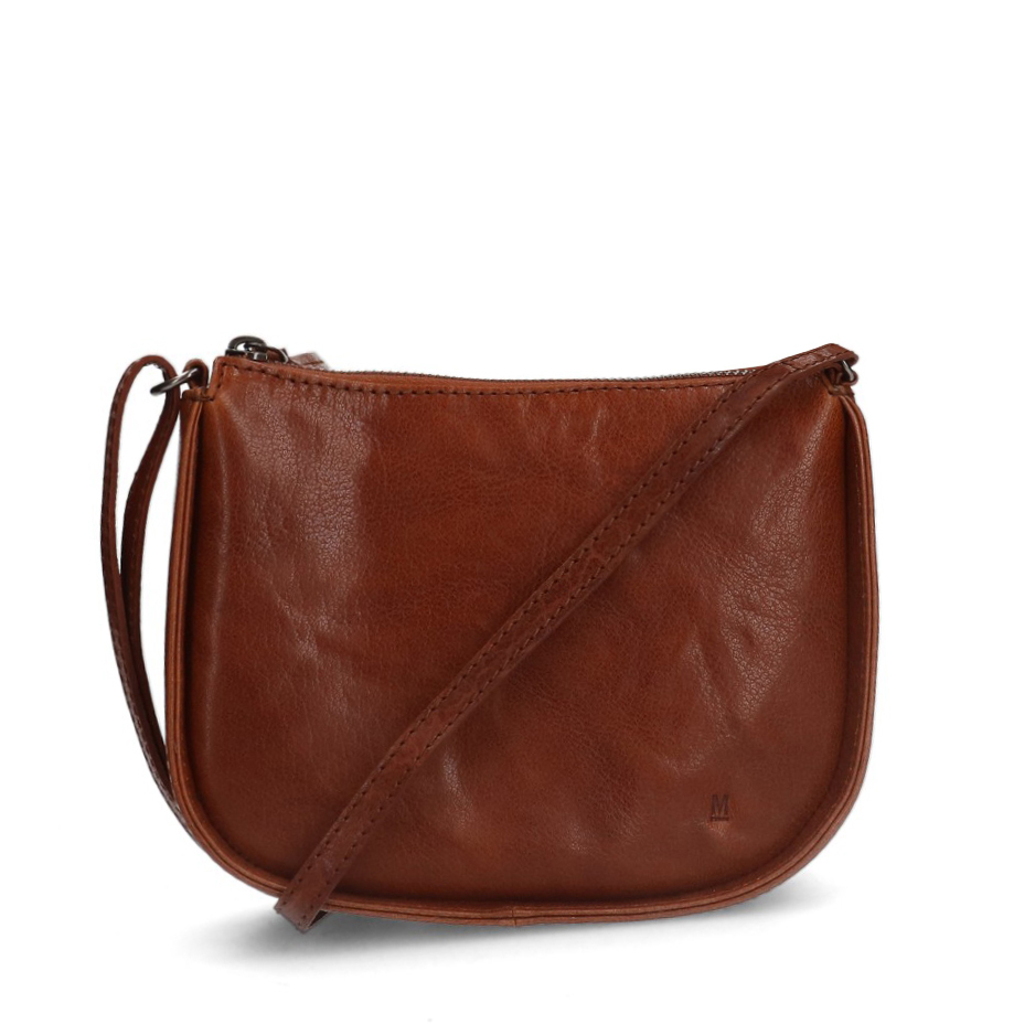 Cognac leren schoudertas