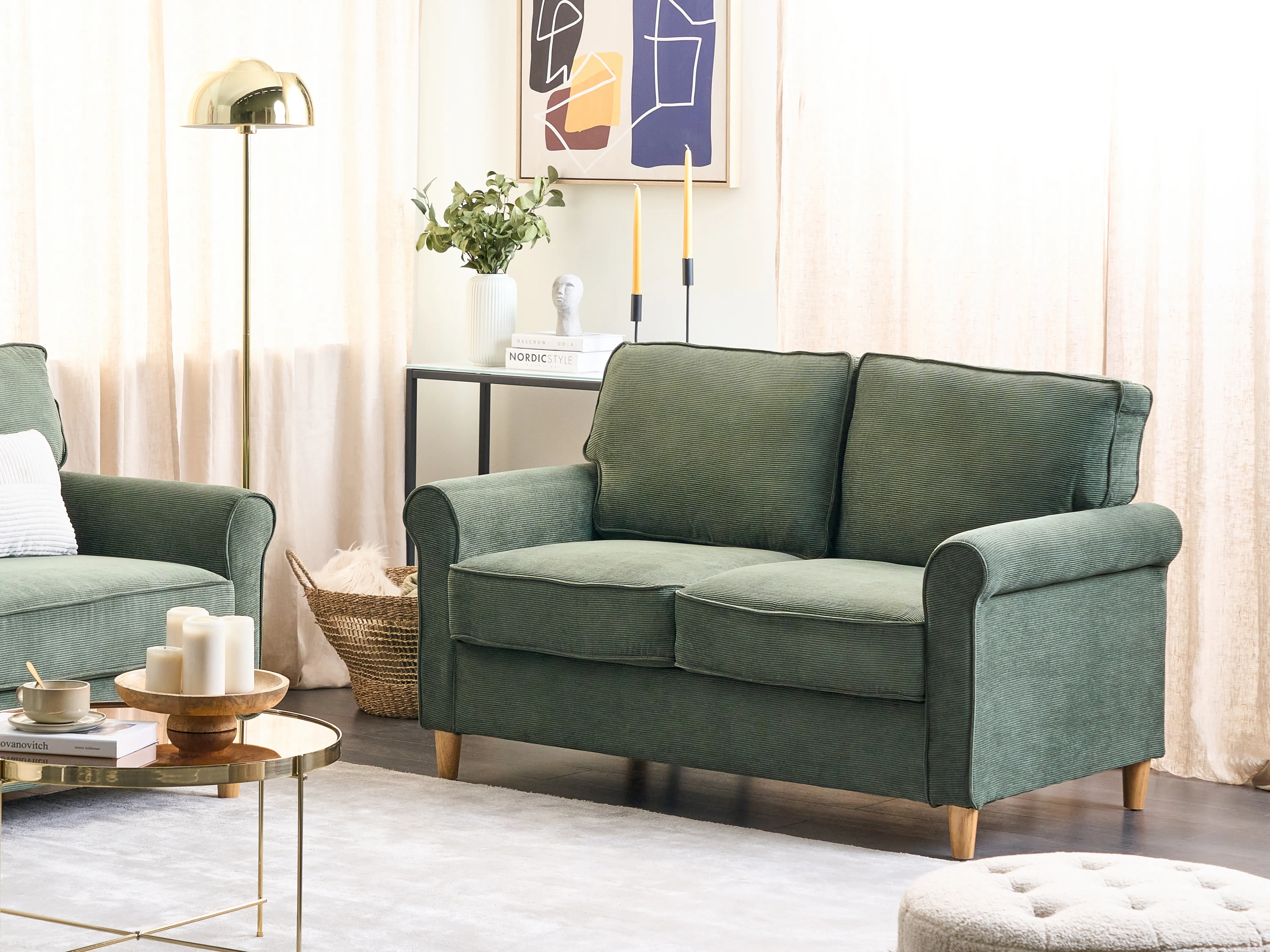 Bank 2-zits RONNEBY Corduroy Donkergroen