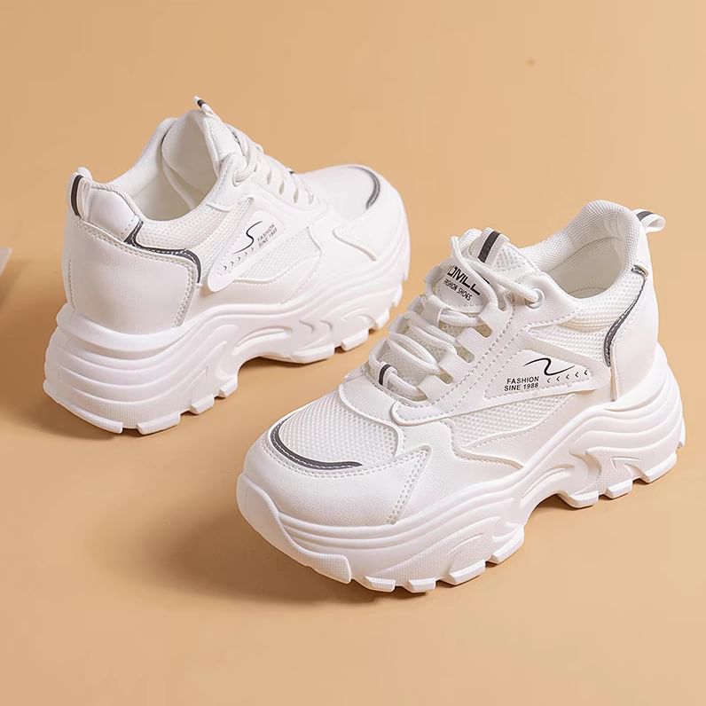 caneik - Mesh Panel Lace-Up Platform Sneakers