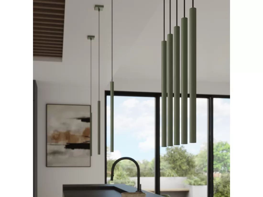 Lampe à suspension Pastelo moderne en acier - 1 sources lumineuses - L.8 x H.114 cm - vert olive