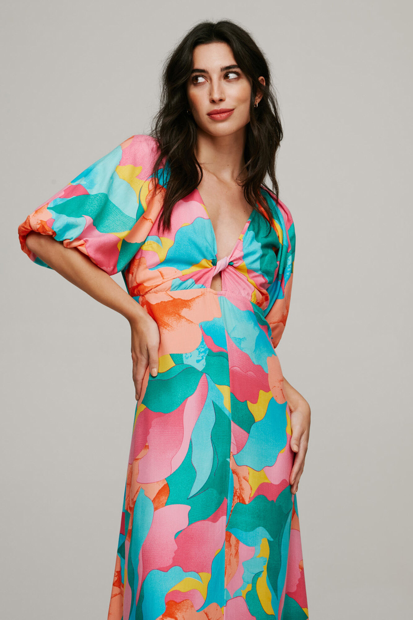 Vestido longo de manga curta - Laranja