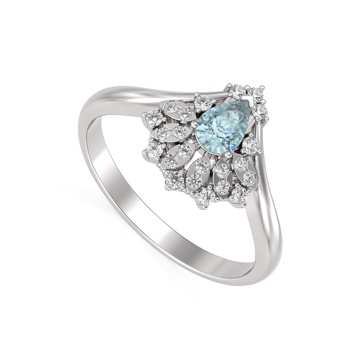 Bague ADEN Aigue-Marine et diamants sur Argent 925 3.6grs