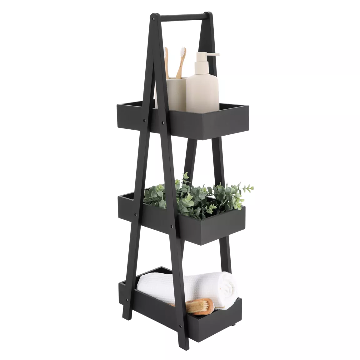 Etagère en bambou 3 niveaux (H80 cm) Pyramide Noir