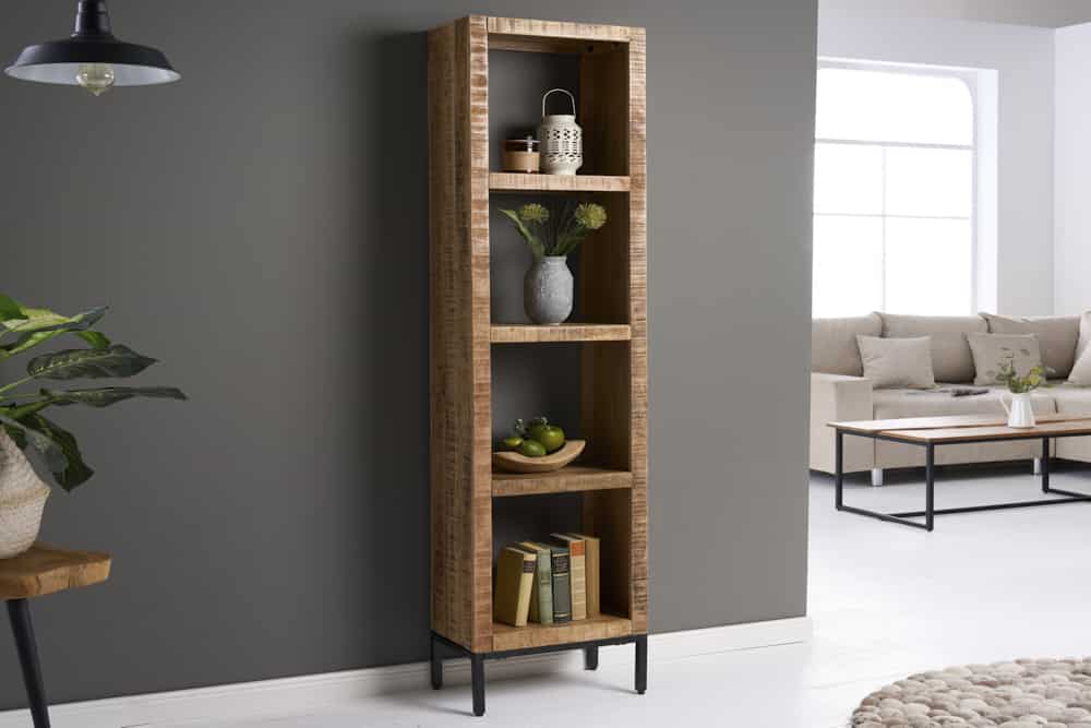 Massives Regal IRON CRAFT 176cm Mangoholz Bücherregal vier Fächer Industrial Design