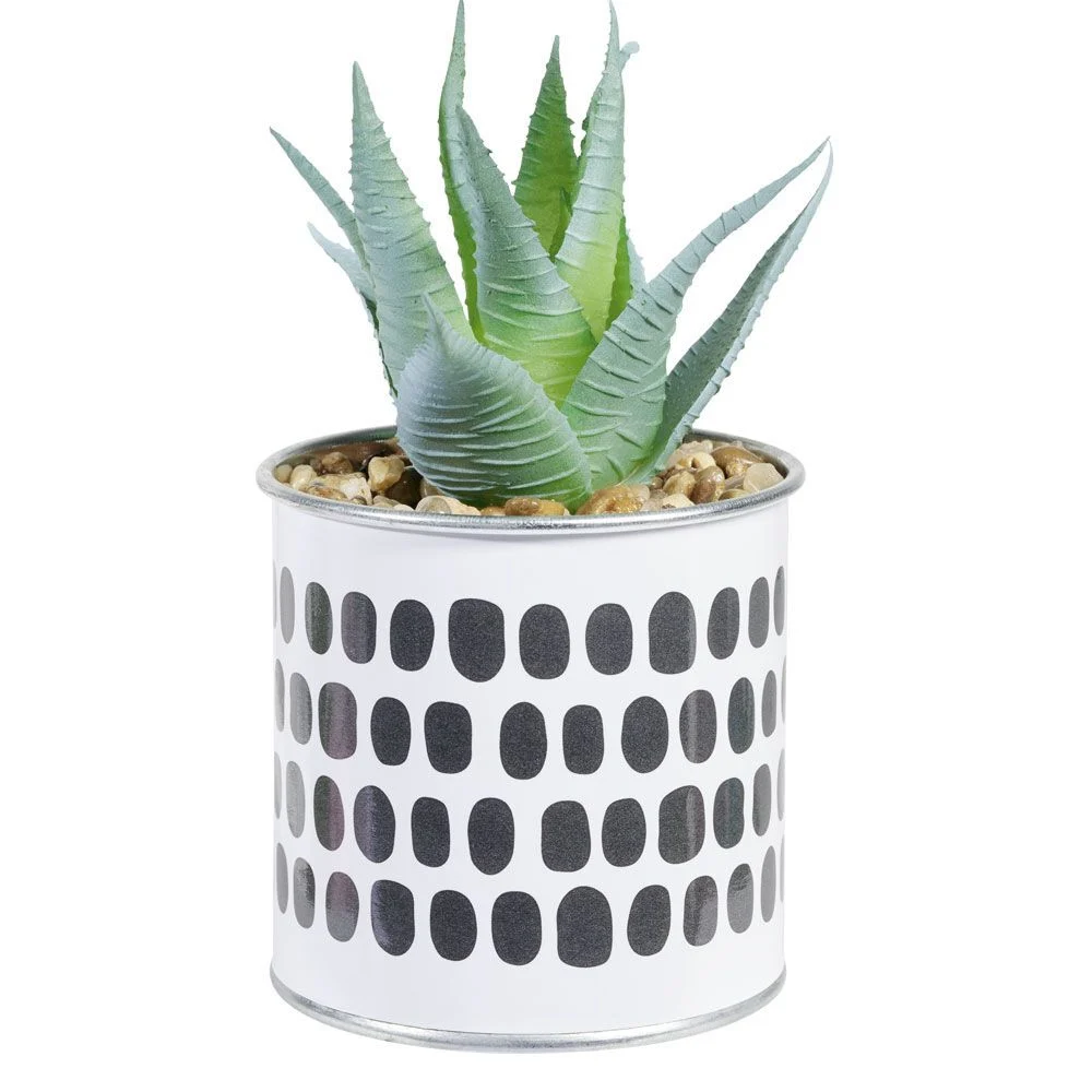 Plante artificielle succulente avec pot métal motif ethnique