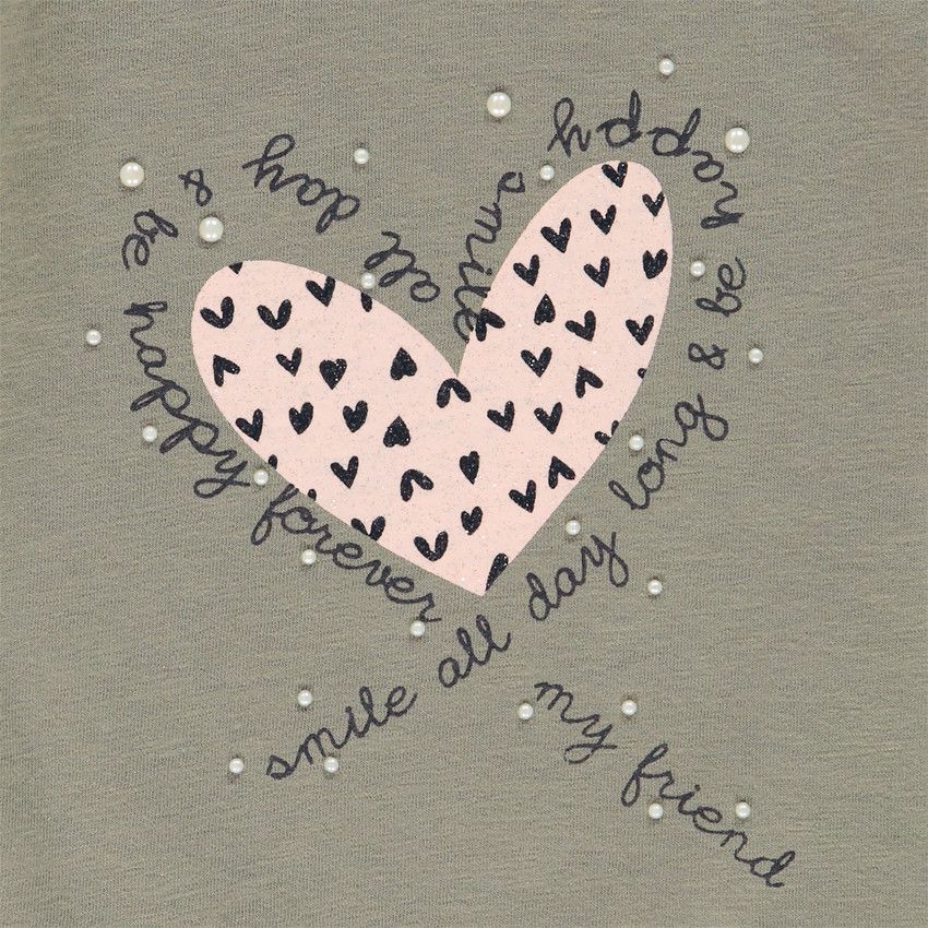 T-shirt manches longues kaki print coeur pour enfant fille - Vert