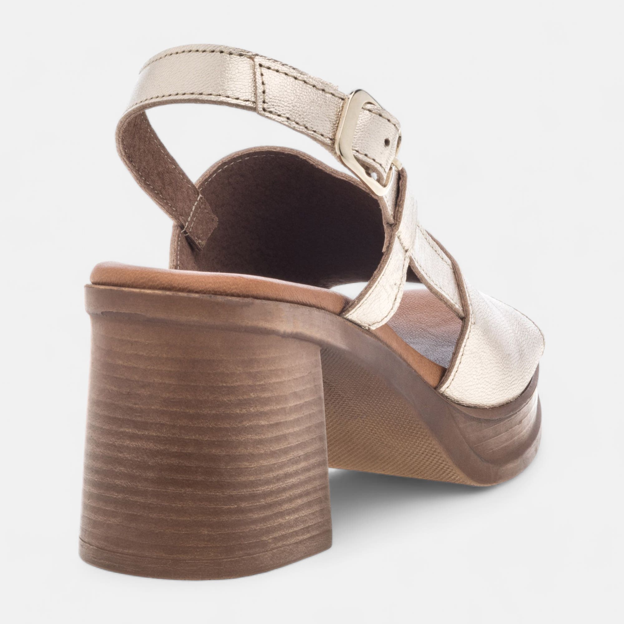 Nu-pieds à talon compensé Femme en cuir or