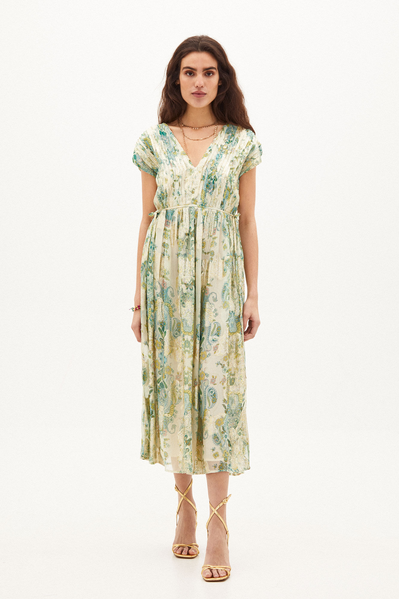 Quase. Vestido midi estampado - Verde