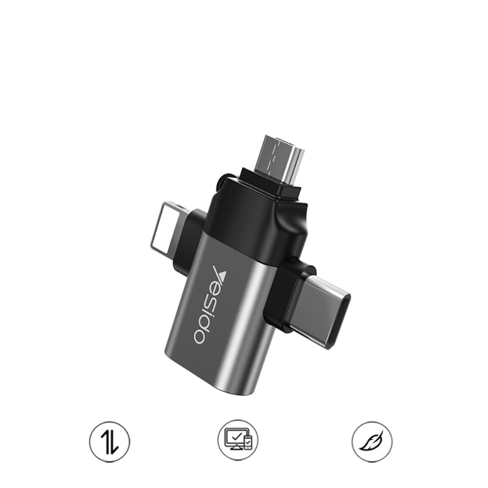 3in1 USB 3.0 OTG auf USB C / Lightning / Micro USB Adapter Konverter - Silber