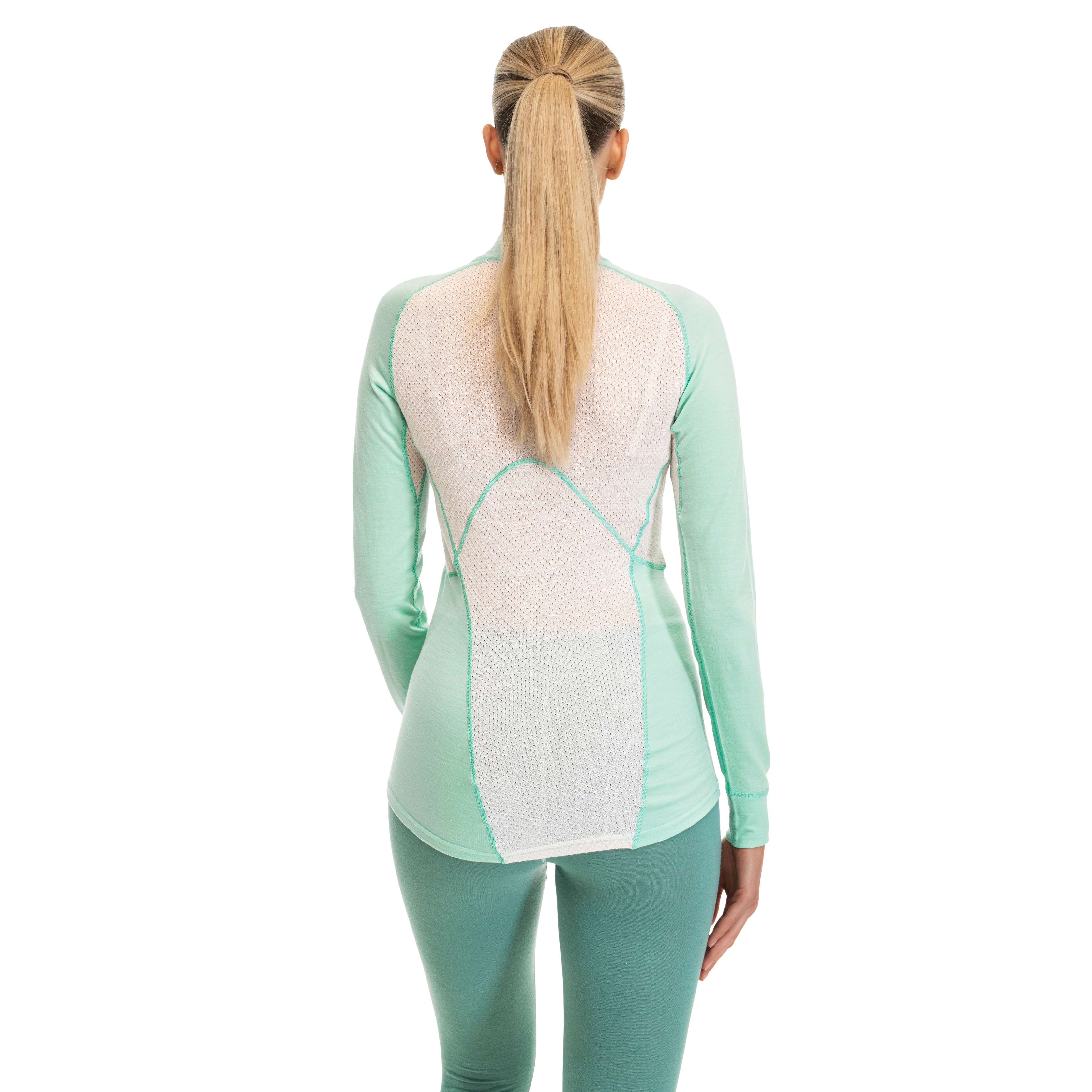 Inner:Pure Merino Half Zip Women Mint Crush / Vanilla White