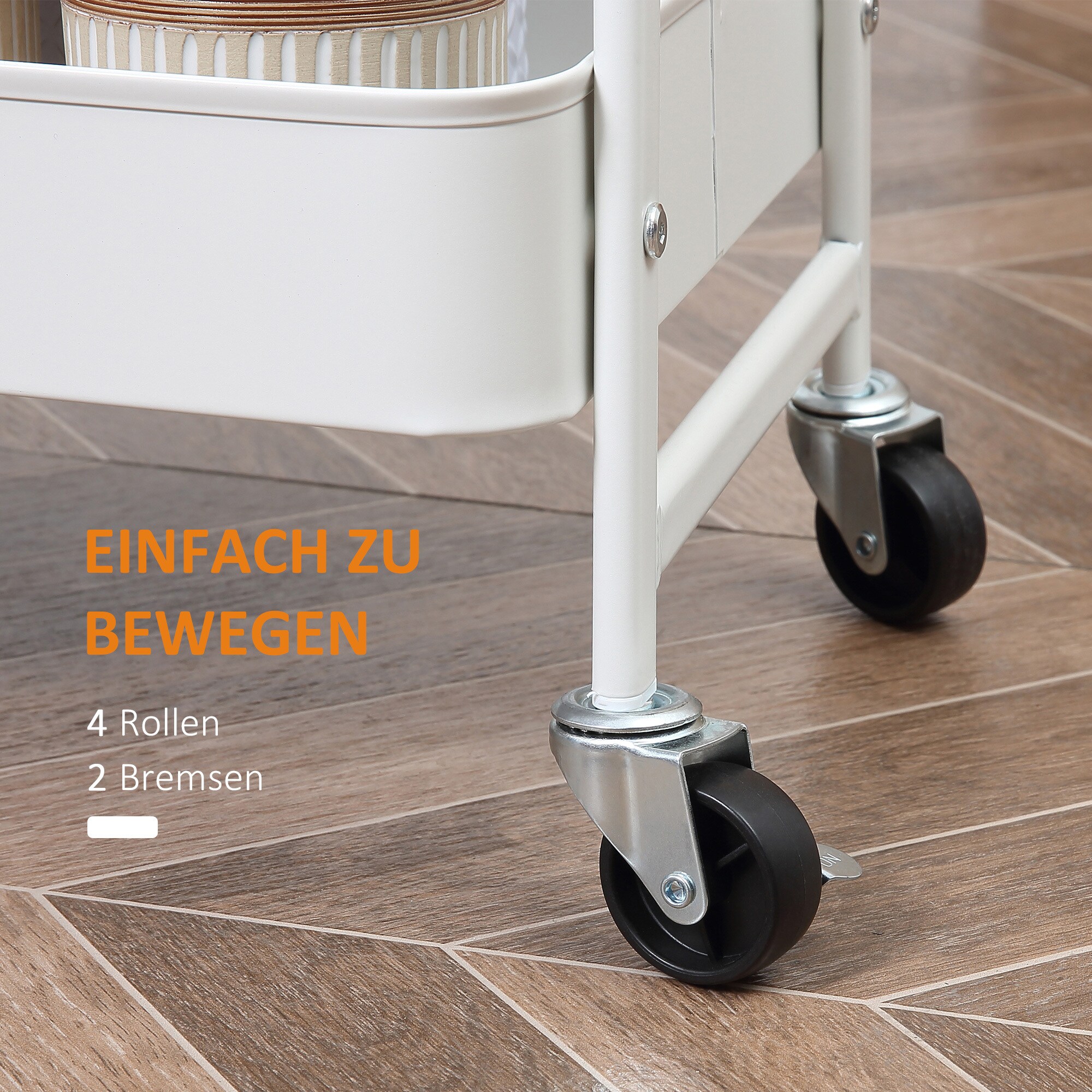 HOMCOM Küchenwagen mit 4 Universalräder weiß 45L x 31B x 79,4H cm
