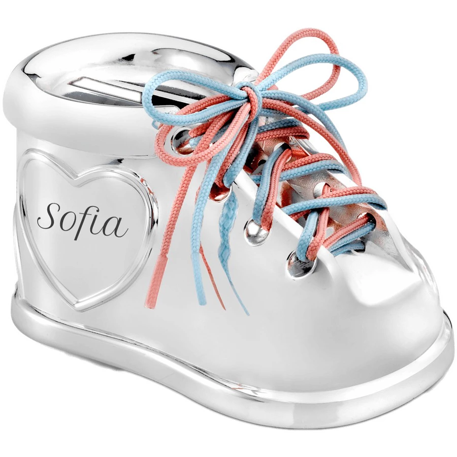 Schnullireich Taufgeschenk mit Namen Spardose Babyschuh Silber Silber