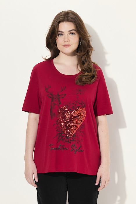 T-Shirt, Hirsch, Pailletten, Rundhals, Halbarm