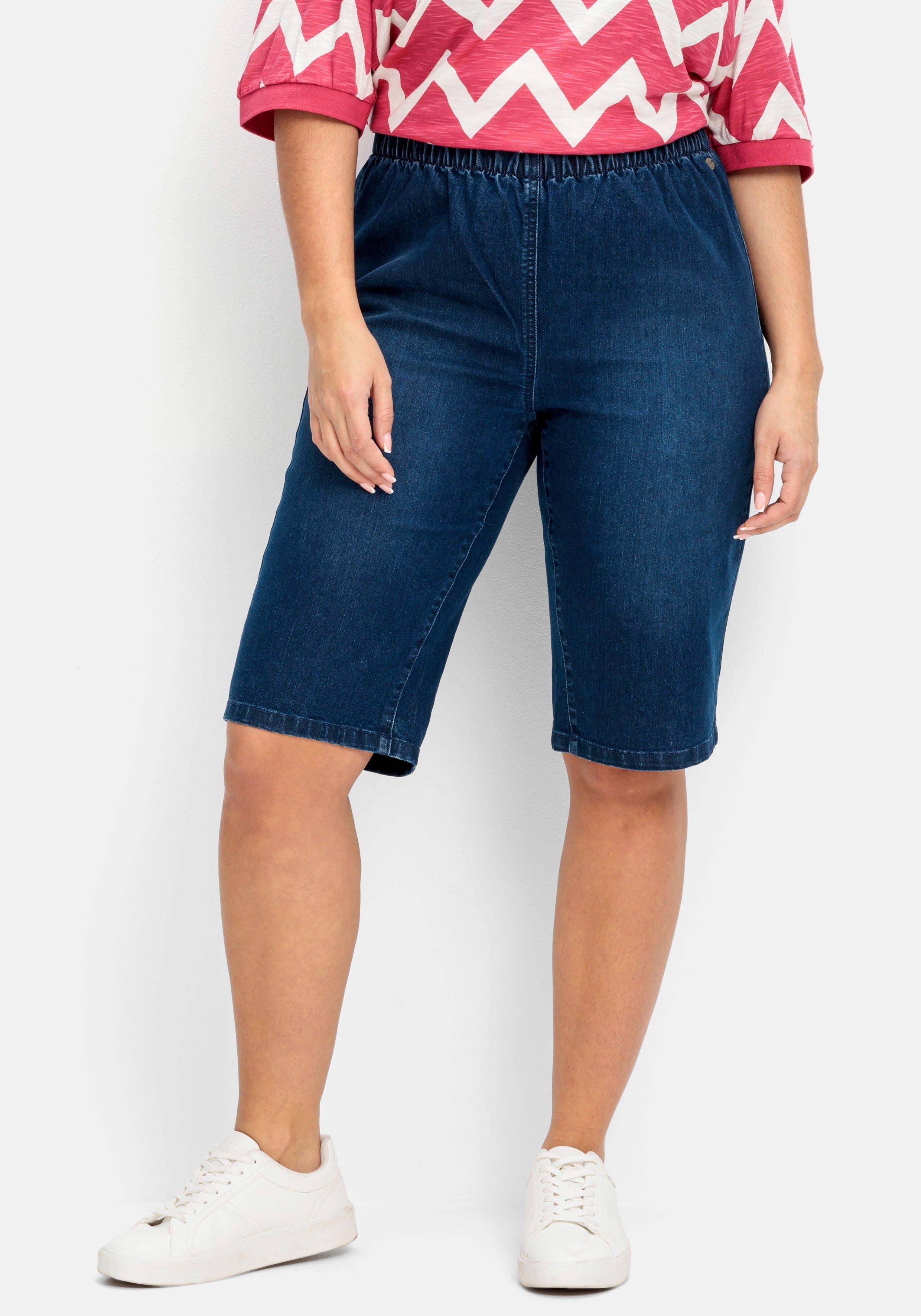 Schmale Jeans-Bermudas, mit Gummibund
