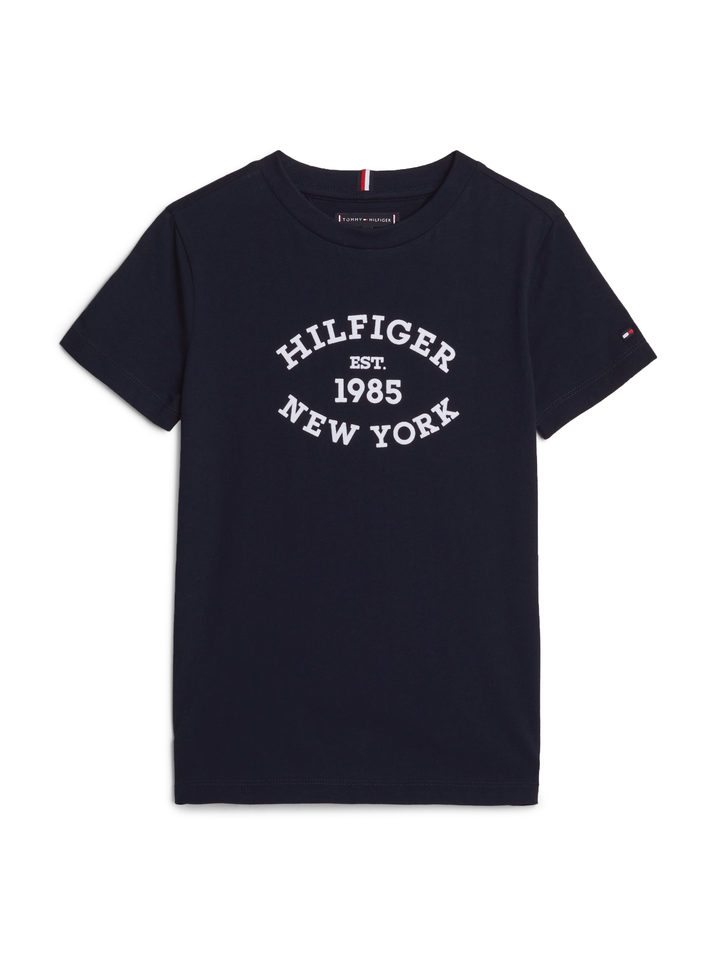 Tommy Hilfiger Rundhalsshirt »MONOTYPE FLOCK REGULAR TEE SS«, mit Frontprint, Rundhlas, Kurzarm