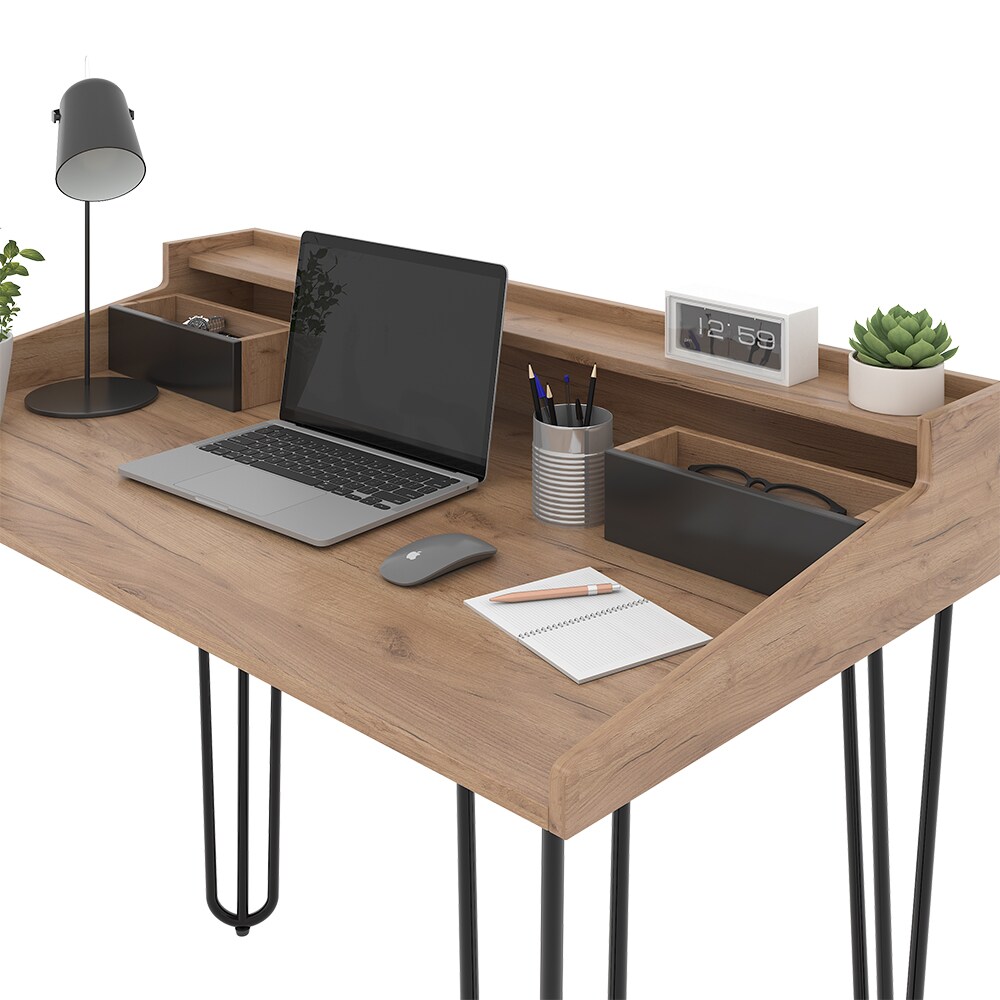 Vicco Schreibtisch Sannar Eiche Schwarz 110 x 60 cm mit Schubladen