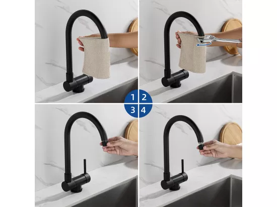 Robinet de Cuisine Rabattable Mitigeur d'évier Pivotant 360°Robinetterie en inox avec barboteur démotable, pour Évier contre Fenêtre, Noir