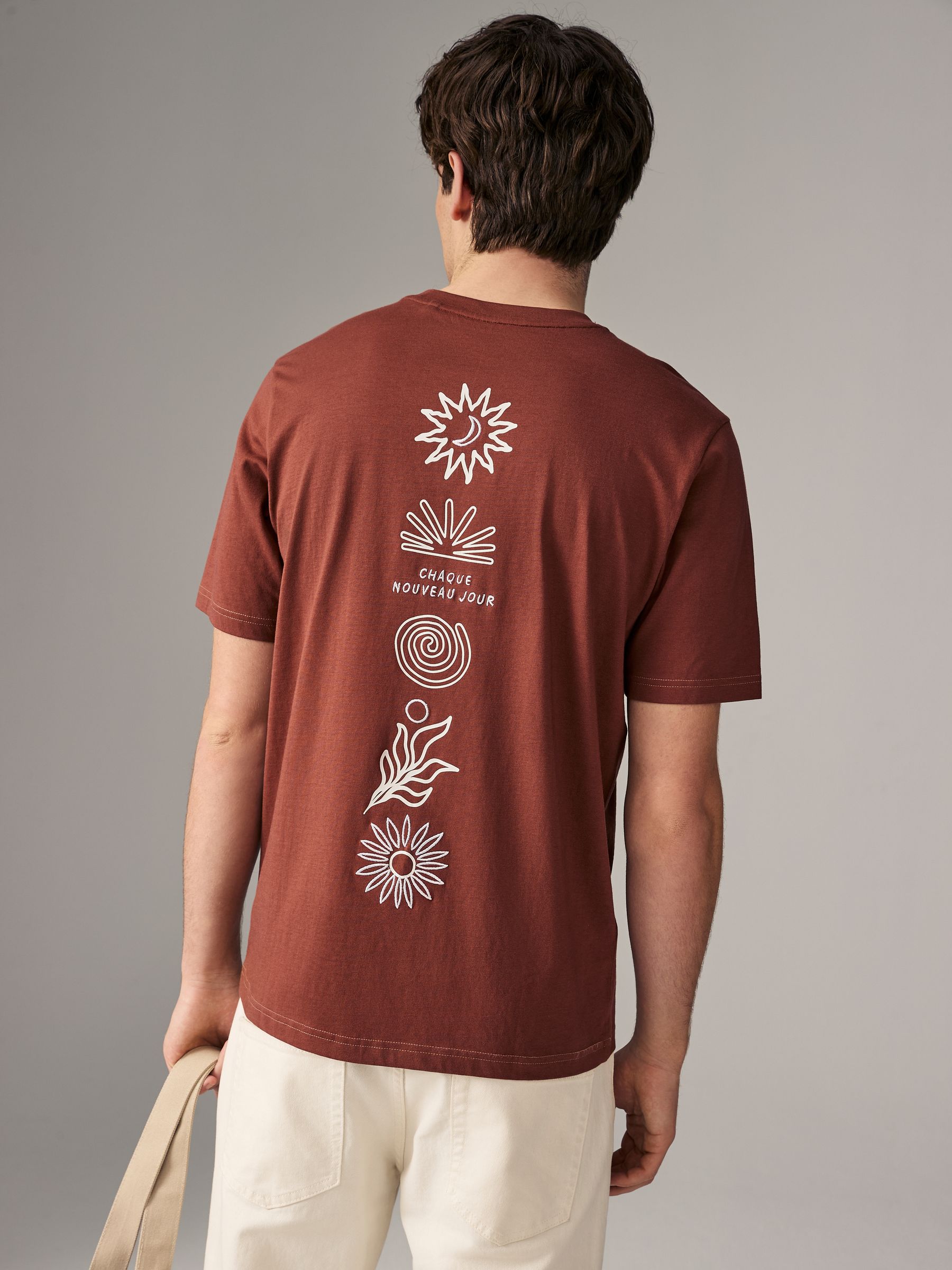 Wit/blauw/bruin - Normale Pasvorm - Set van 3 T-shirts met print