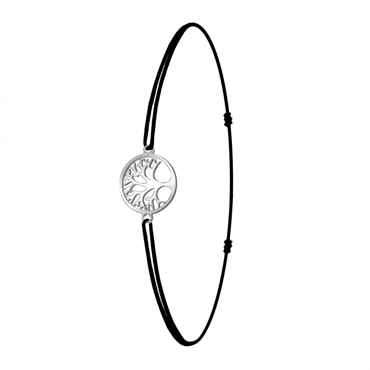 Bracelet arbre de vie et élastique noir SC Bohème en Acier Rhodié argenté