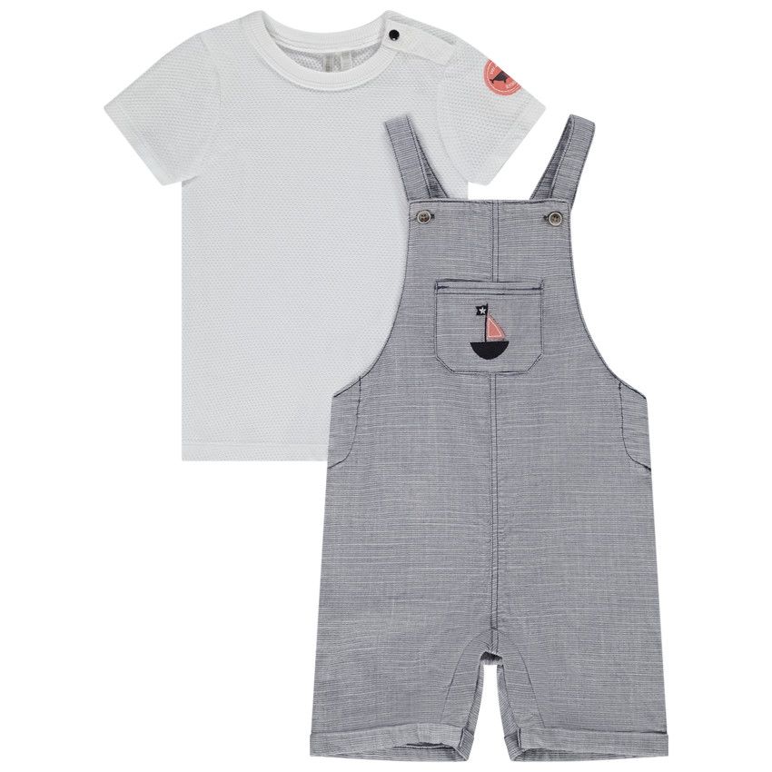 Ensemble 2 pièces t-shirt en nid d'abeille pour bébé garçon - Blanc