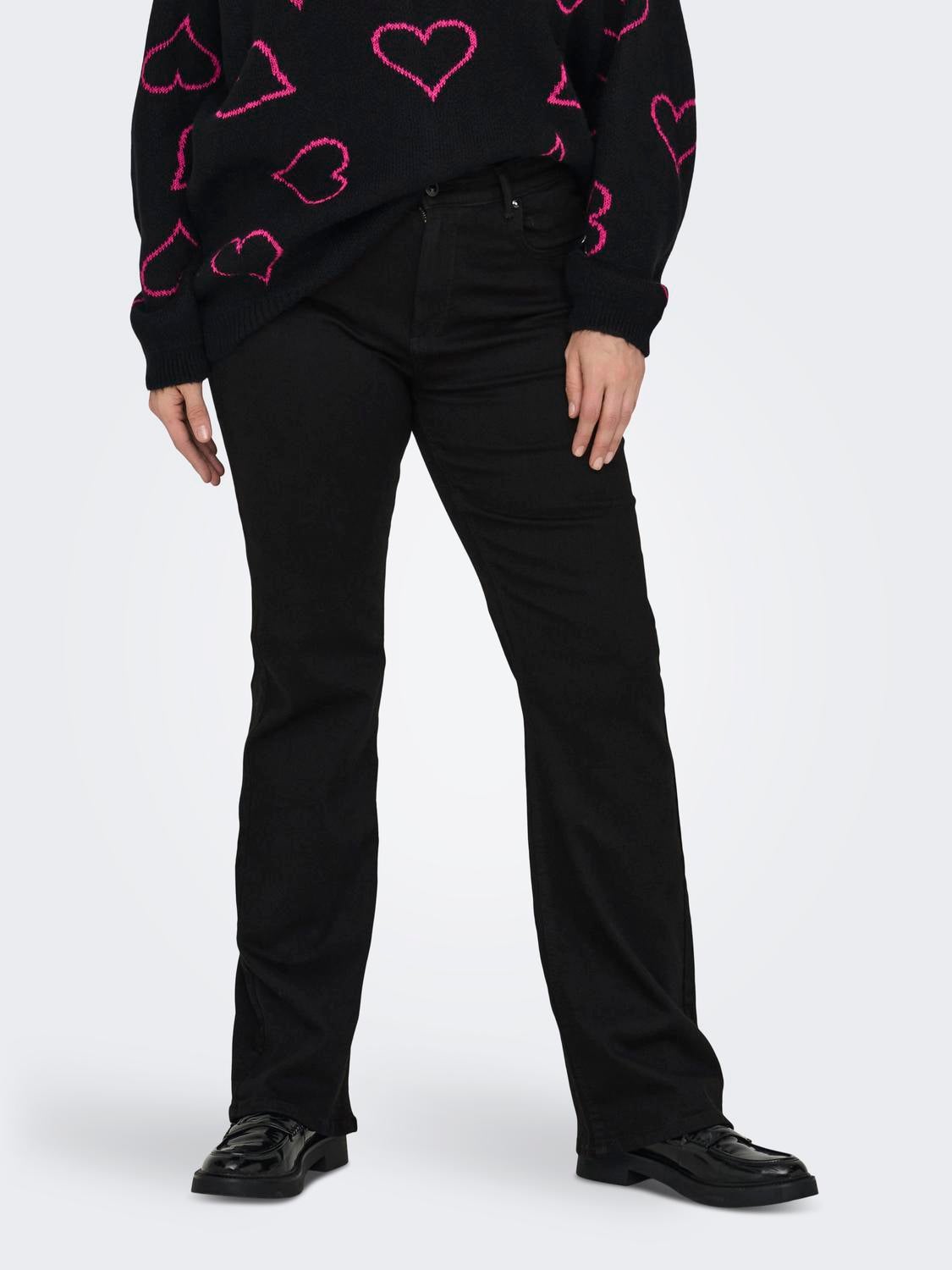 CARWILLY Hohe Taille Ausgestellt Jeans Black Denim