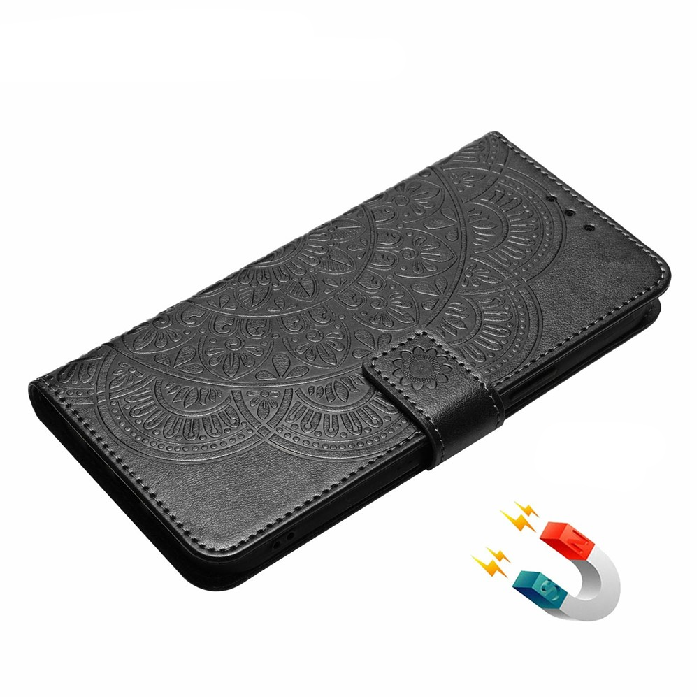 iPhone Air Leder Tasche Wallet - Mandala Flowers Imprint - Schwarz