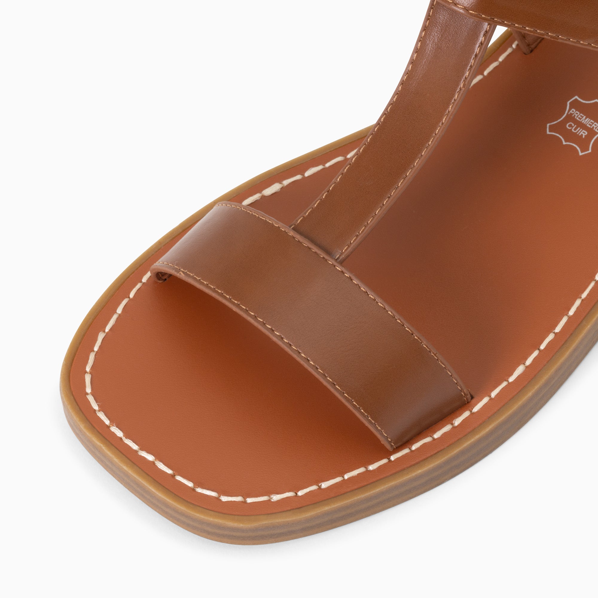 Sandales plates-Sandales plates Assia camel à scratchs