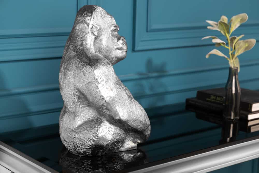 Dekorative Gorillafigur KONG 40cm silber handmade Metall Skulptur