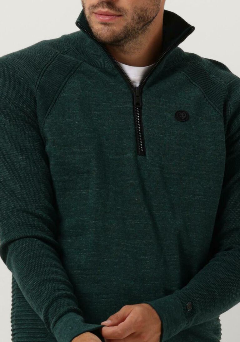 CAST IRON groene cast iron trui half zip collar cotton heather plated half zip