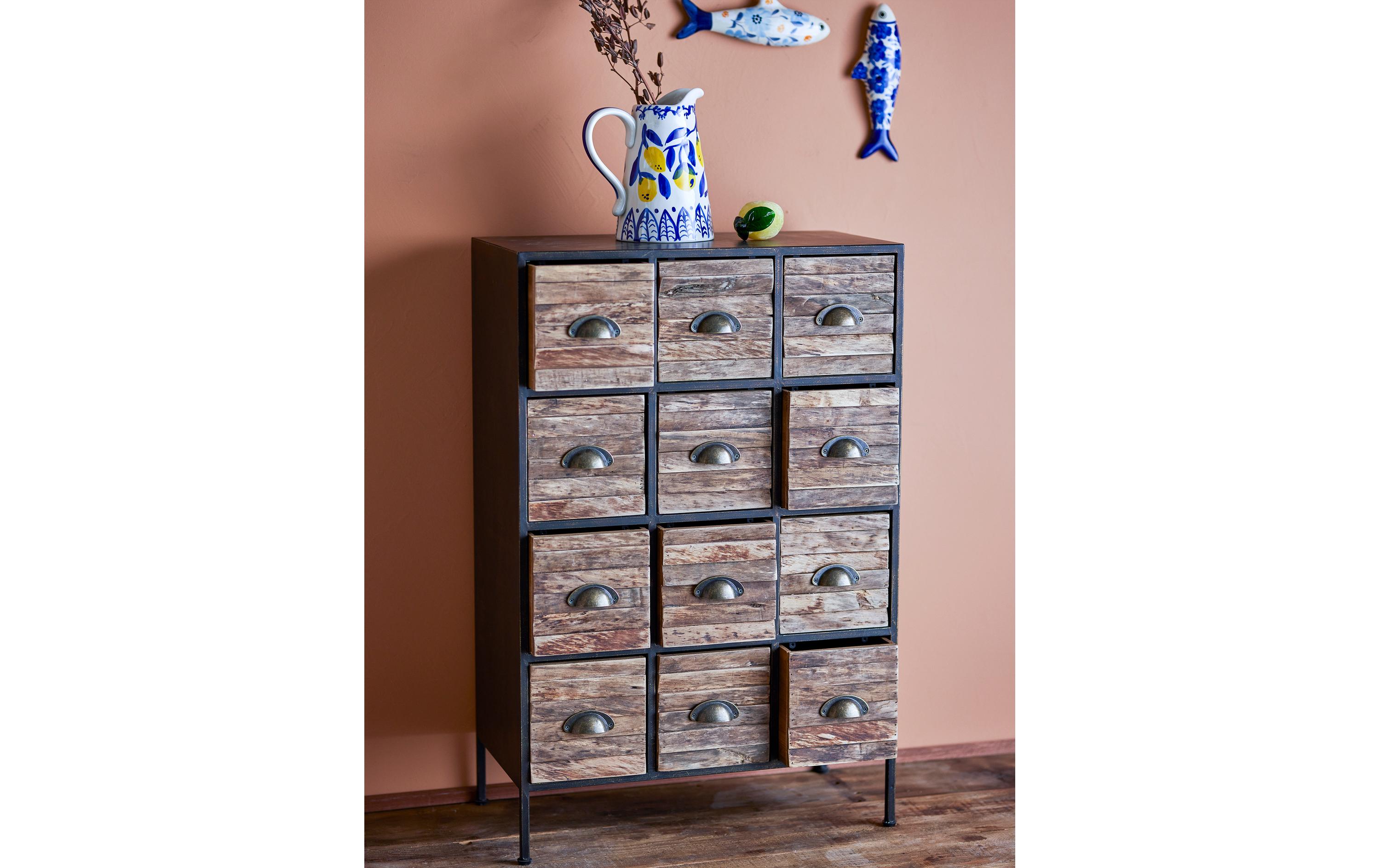 Kommode Matteo 33.5 x 92 cm, Braun/Schwarz<br>Rustikale Eleganz trifft funktionales Design