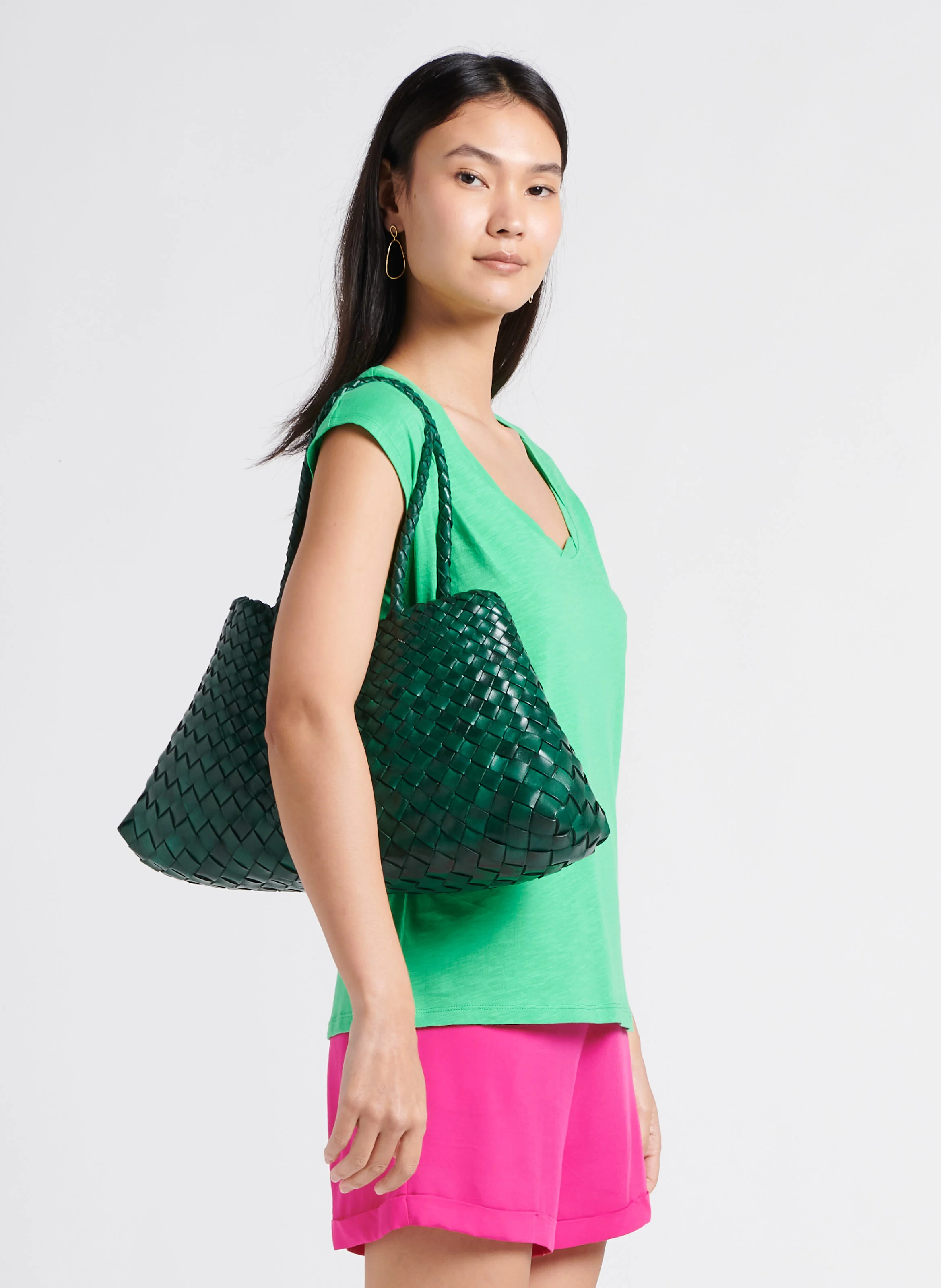 SANTA CROCE BIG - Panier tissé en cuir | Vert