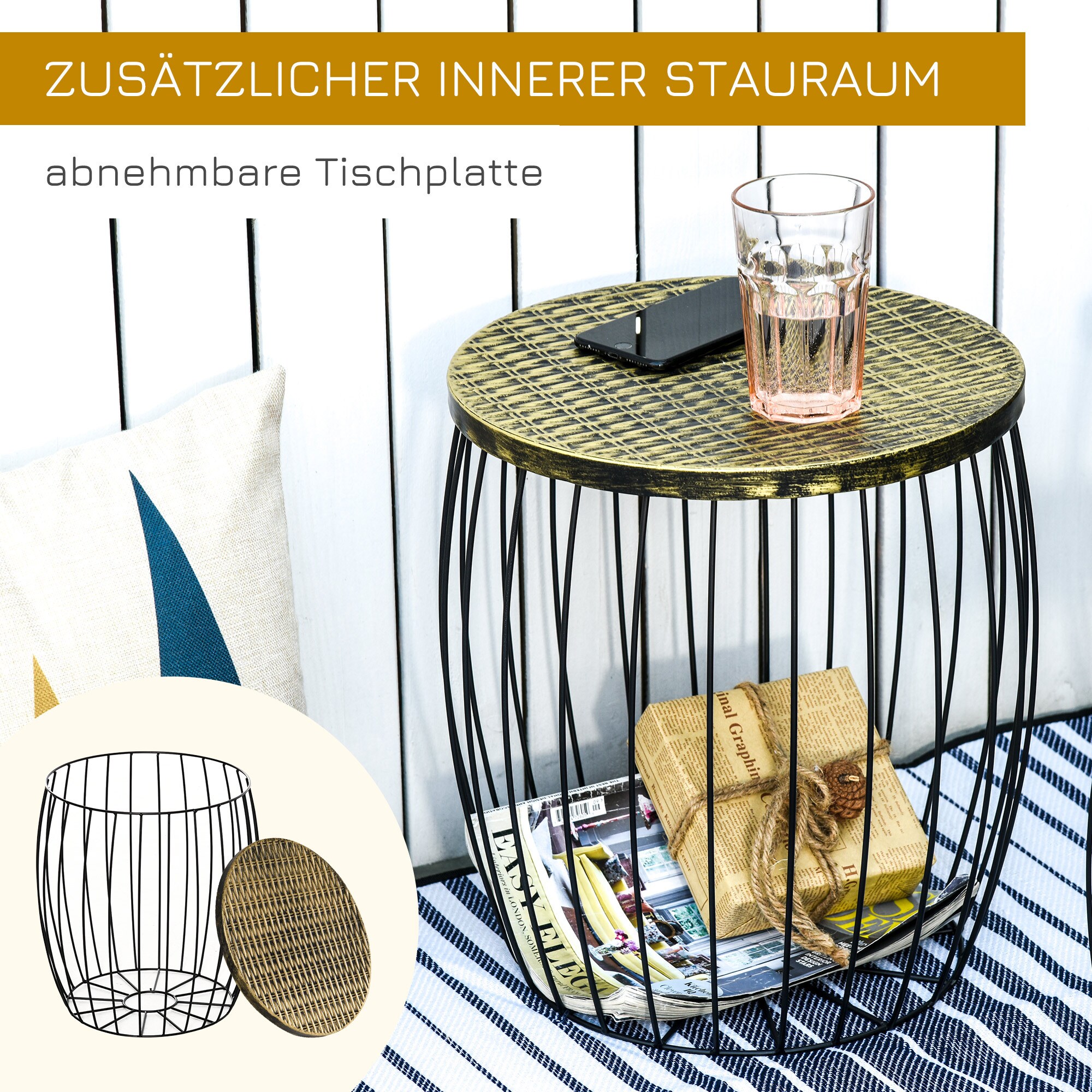 Outsunny Beistelltisch-Set mit Drahtgestell schwarz Ø38 x 41H cm