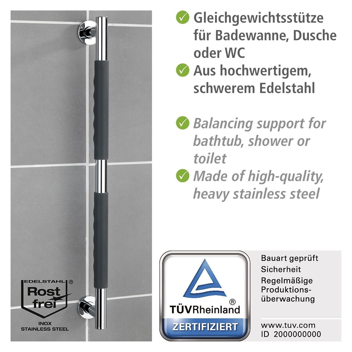 Wenko Secura veiligheidsgreep 65.5 RVS