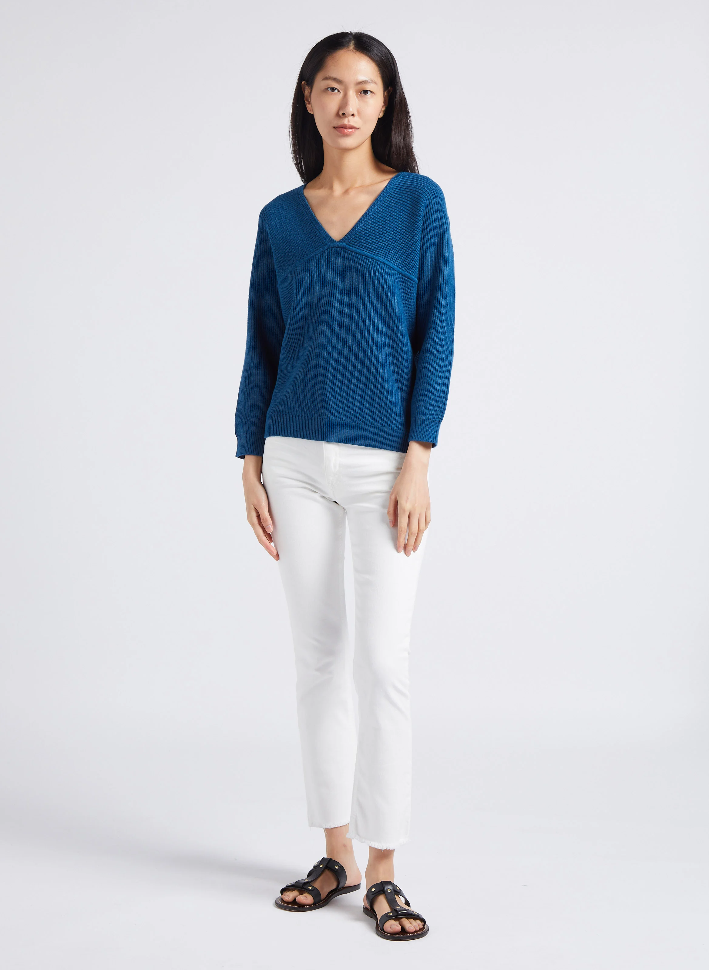 Jean bootcut cropped en coton | Blanc
