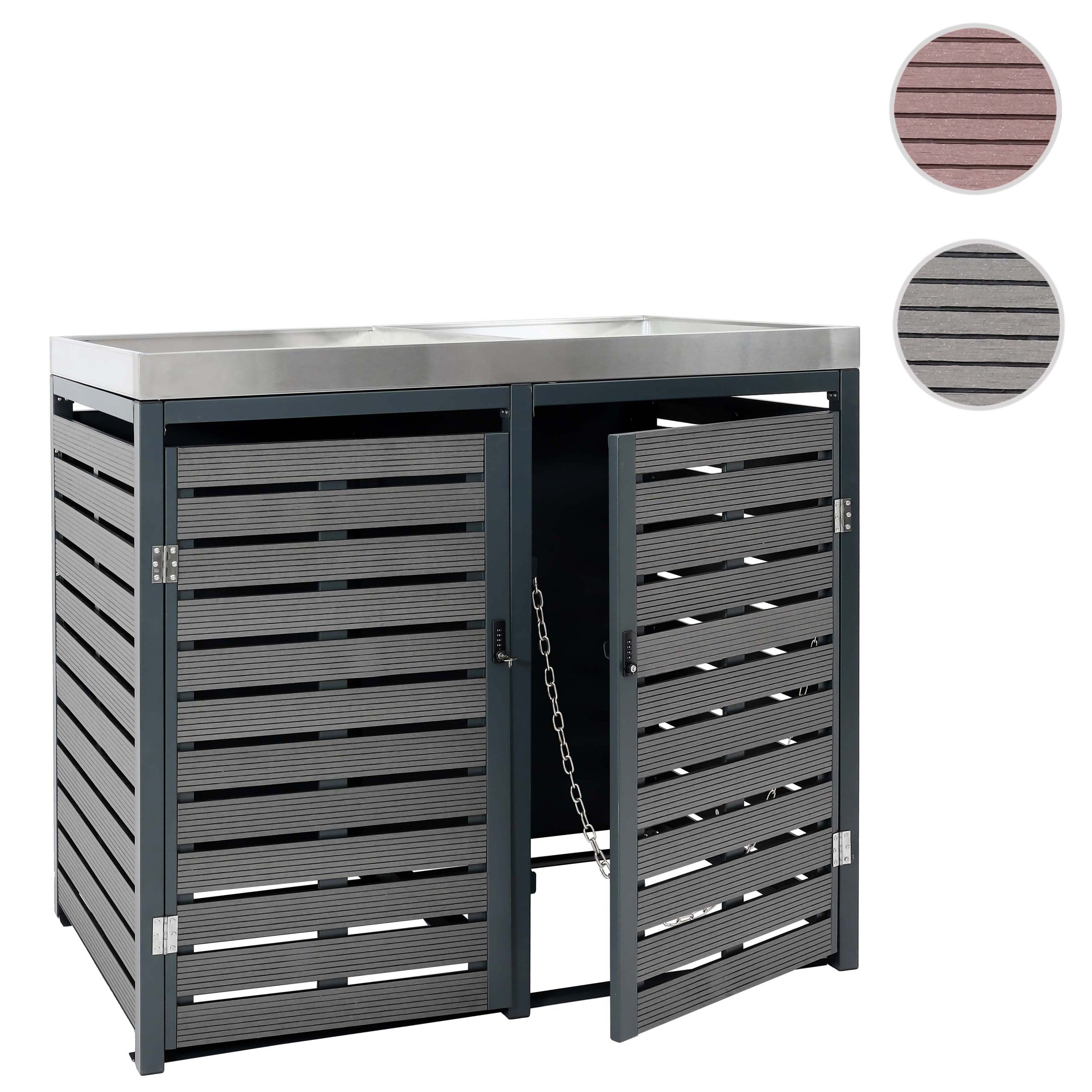 2er Mülltonnenverkleidung MCW-K14, Mülltonnenbox mit Pflanzkasten, 124x134x84cm WPC Edelstahl 79kg ~ anthrazit