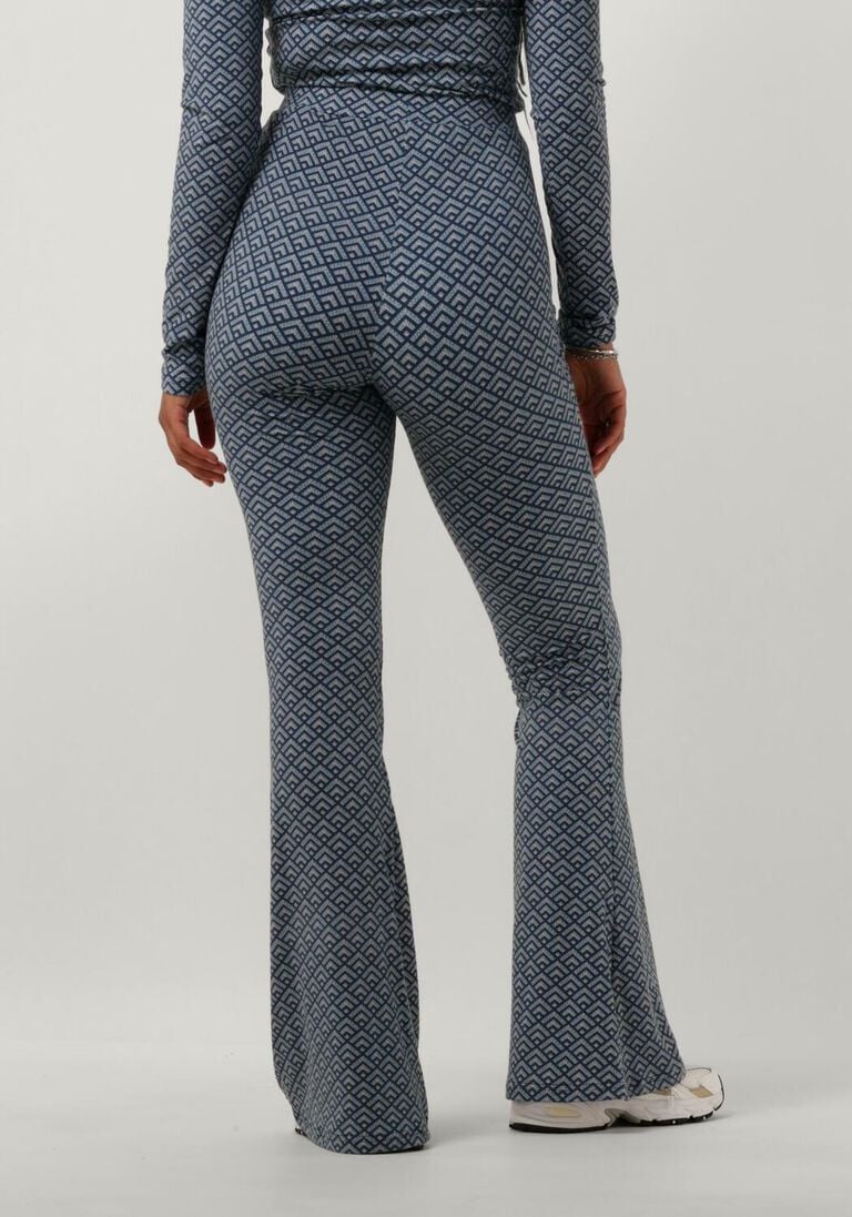 COLOURFUL REBEL blauwe colourful rebel flared broek small geo peached extra flare pants