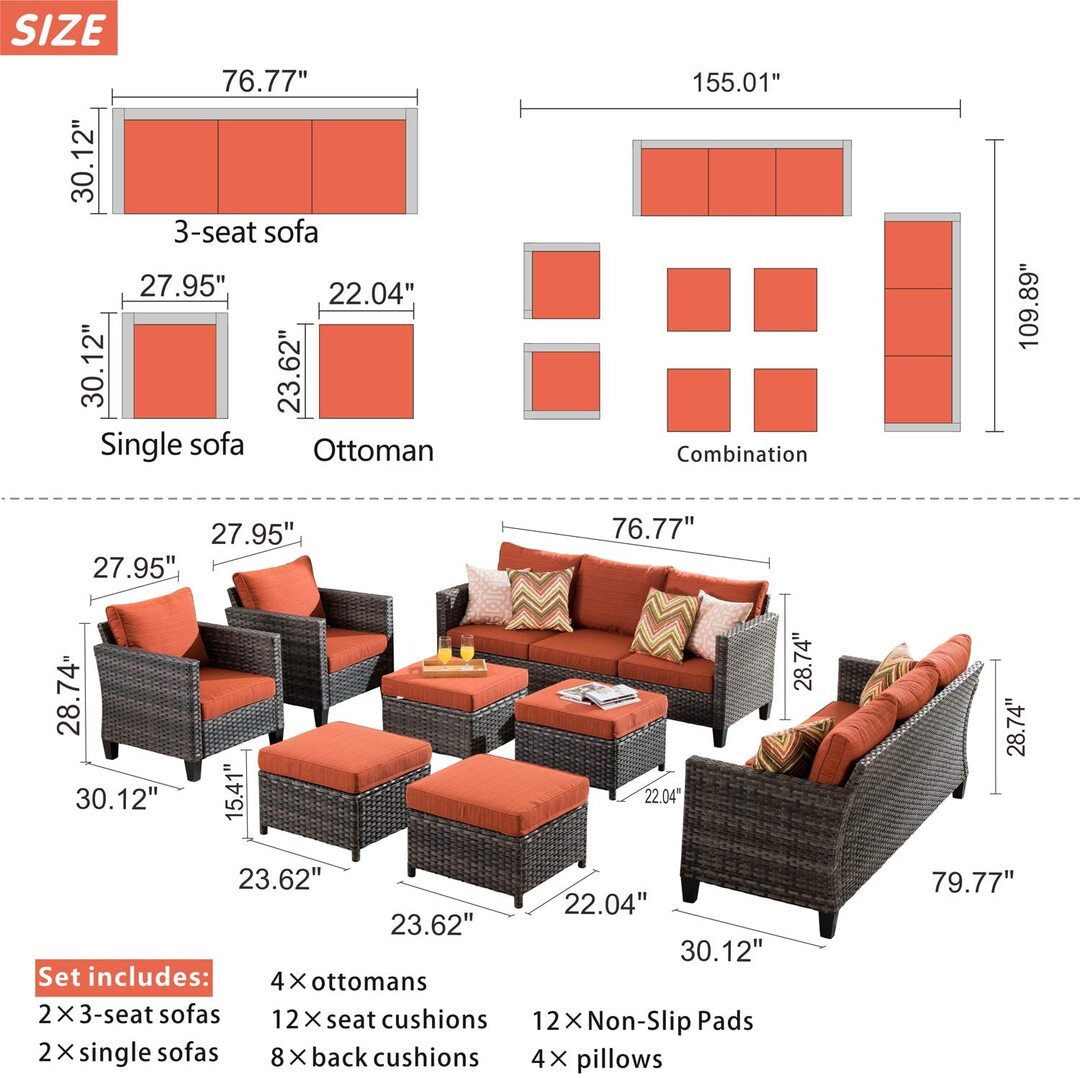 Patio Furniture 8 PCS Hight Back Outdoor Furniture Sets Modern Wicker Patio Furniture Conversation Sets with 4 Pillows All Weather Garden Patio Sofa