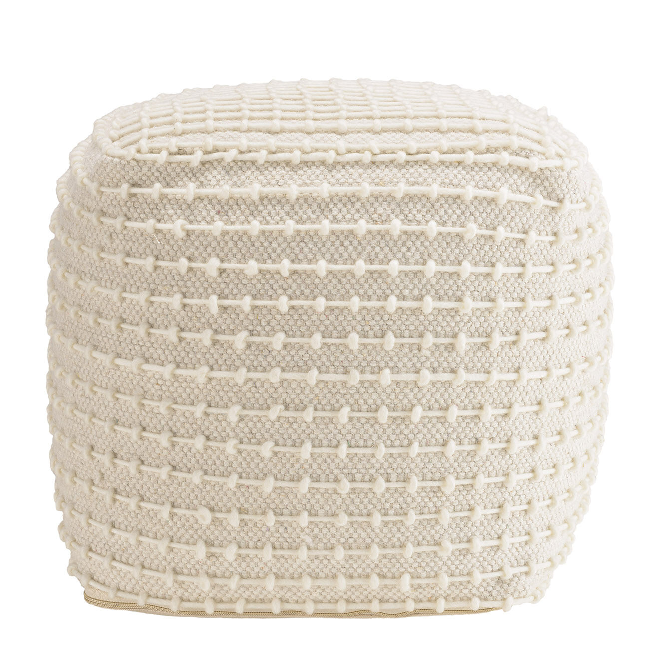 Macabane Pouf carré en Laine texturée Sacha ivoire - 50x50x46 cm