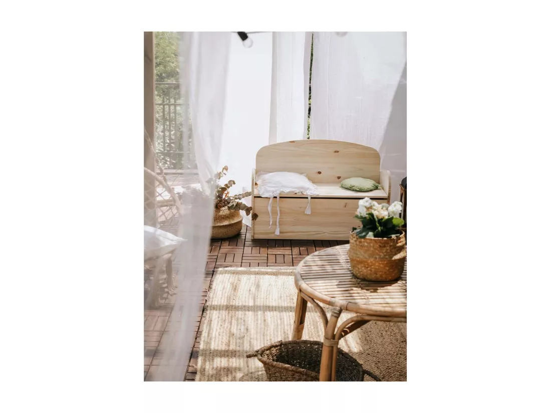 Banc coffre de rangement en pin brut 78 litres