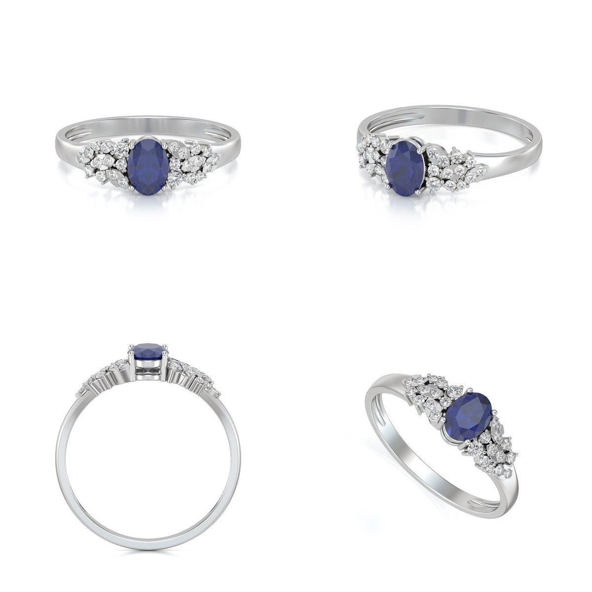 Bague Saphir et diamants sur Argent 925 2.934grs