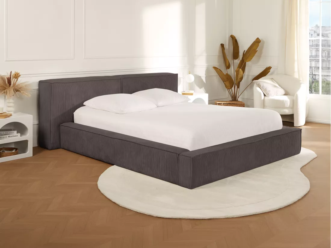 Lit coffre 140 x 190 cm - Velours côtelé - Taupe - TIMANO de Pascal Morabito