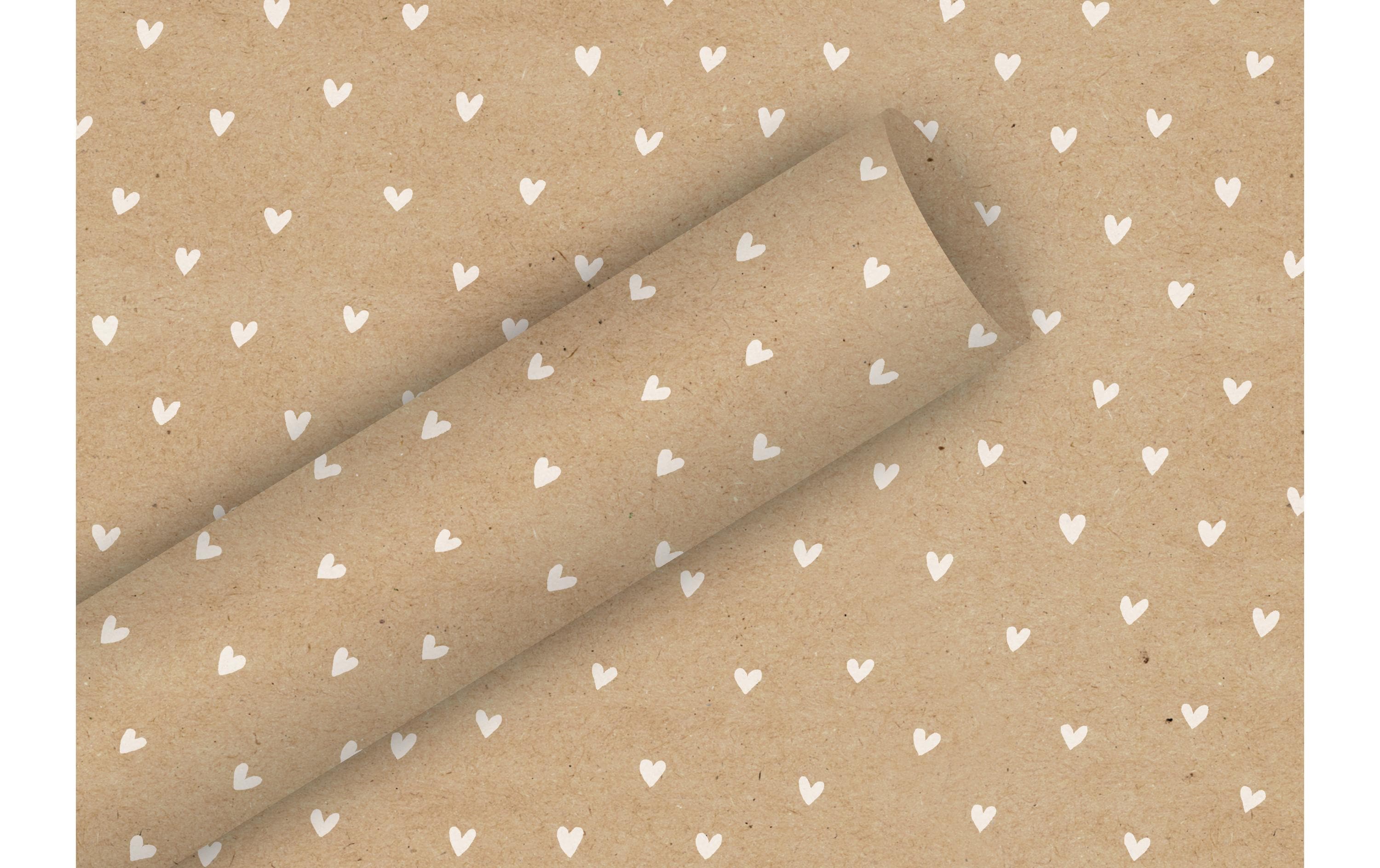 Geschenkpapier By Nature Herzilein 2 m x 70 cm, Braun/WeissPapierrolle zum Einpacken von Geschenken