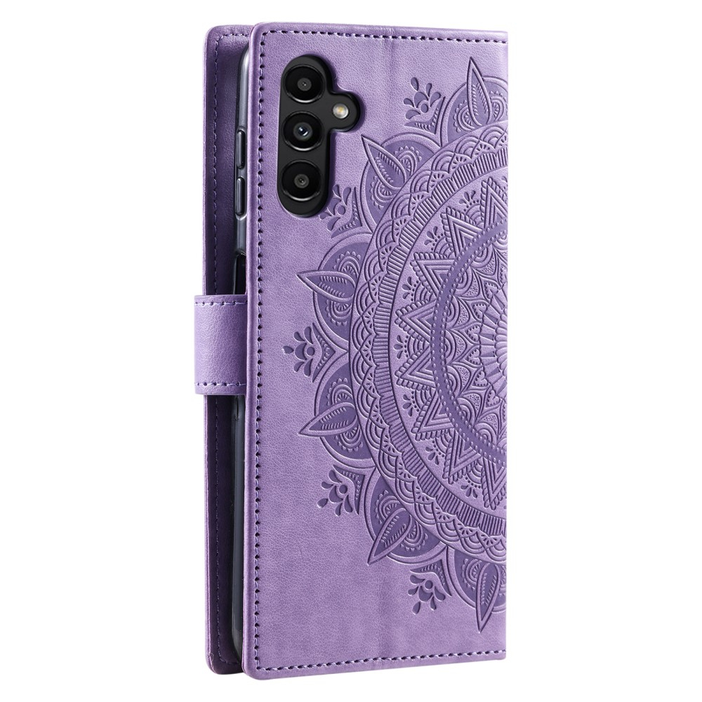 Samsung Galaxy A55 Leder Tasche Wallet - Mandala Flowers Imprint - Lila