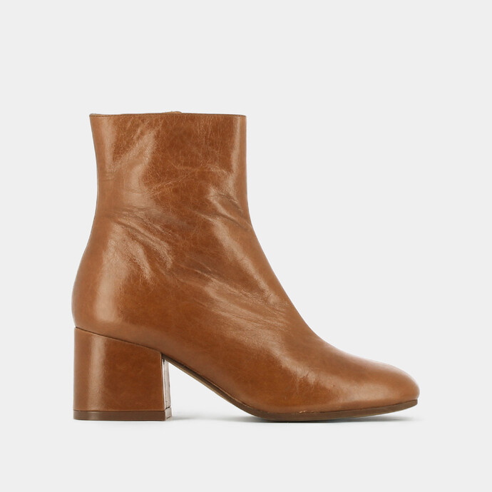 Bottines à talons  en cuir vieilli cogac